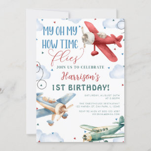 Flygplanstid flugor Flygplan Party födelsedag Inbjudningar