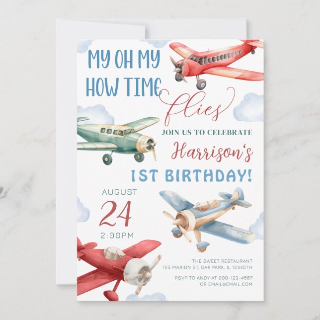 Flygplanstid flyger Flygplan födelsedag Inbjudningar (Framsida)