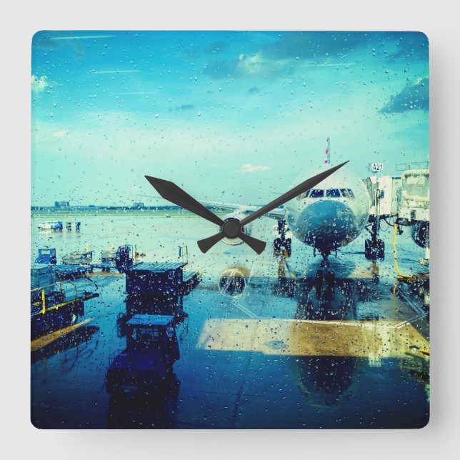 Flygplats i Rain Fyrkantig Klocka (Framsida)