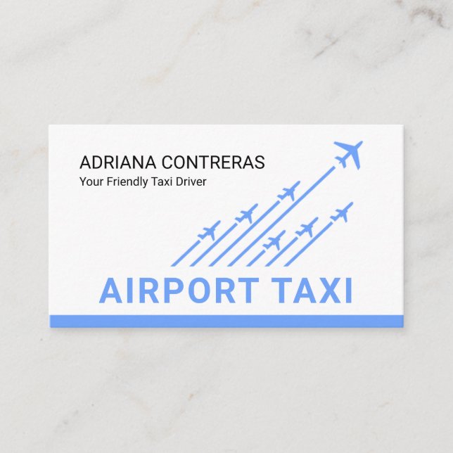 Flygplats Taxi Blå Flygplan Startar Visitkort (Framsida)