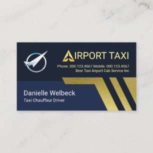 Flygplats Taxi Guld Flygplan Landningsbana Visitkort