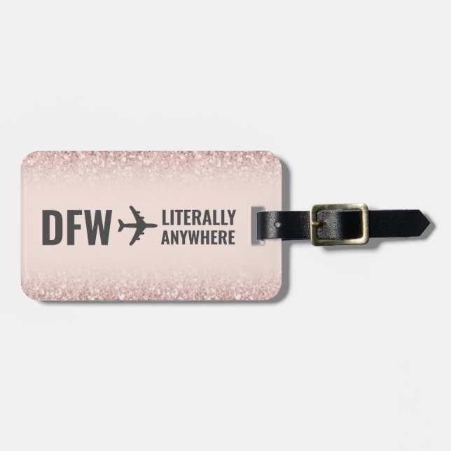 Flygplatskoden för Anpassningsbarna Girly Ro Glitt Bagagebricka (Horisontell Framsida)