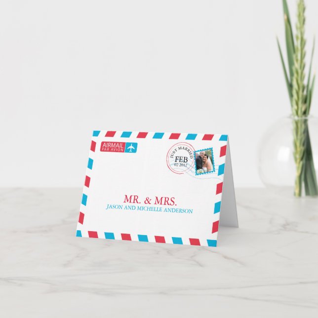 Flygpost Bröllop Tack Kort (Framsida)