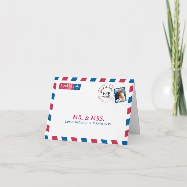 Flygpost Bröllop Tack Kort (Framsida)