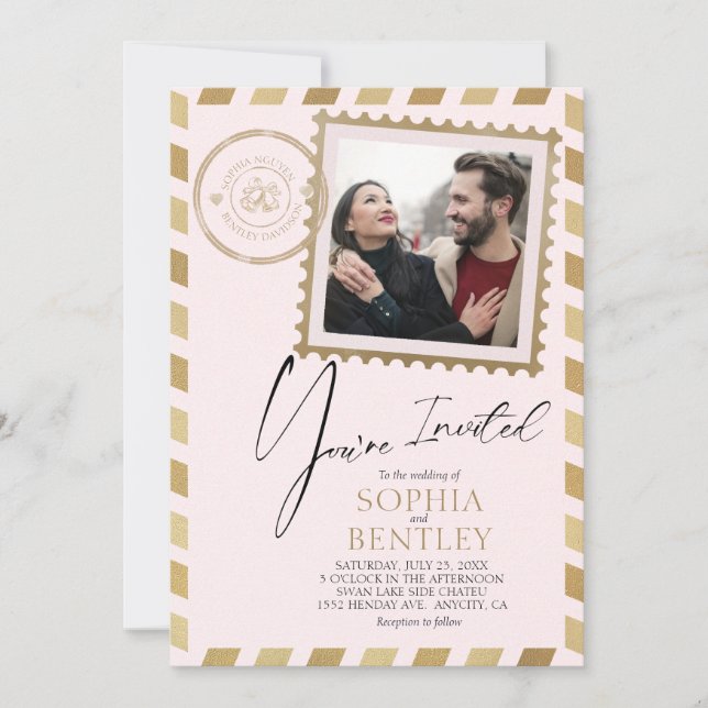 Flygpost Design Bröllopsinbjudan Inbjudningar (Framsida)