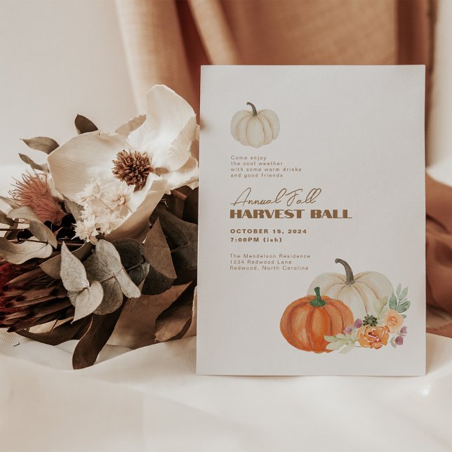 Flygskörd ・ Modern partiinbjudan ・ Boho-Chicen Inbjudningar (fall harvest pumpkin party invitation)