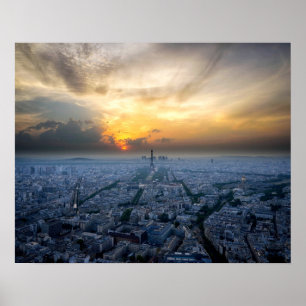 Flygsolnedgång i Eiffel Torn, Paris, Frankrike.. Poster