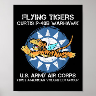 Flygtigrar Curtis P-40b Warhawk Världskrig 2 Luft Poster