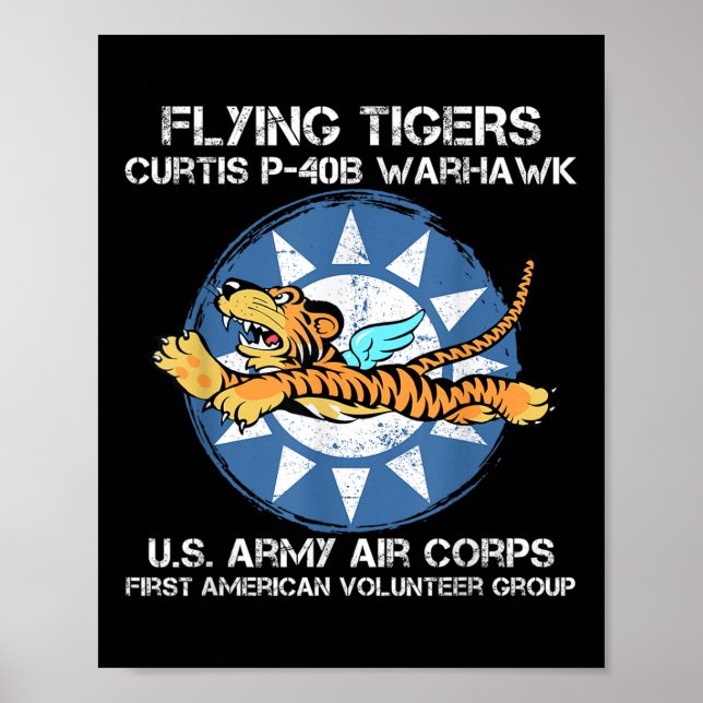 Flygtigrar Curtis P-40b Warhawk Världskrig 2 Luft Poster (Framsidan)