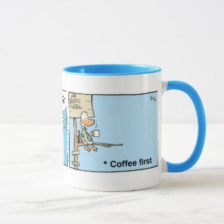 Flygtrafik kontrollerar kaffetecknaden mugg