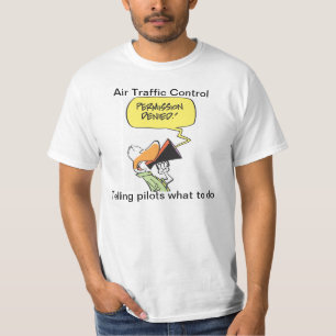 Flygtrafik kontrollerar skämttecknadskjortan tee shirt