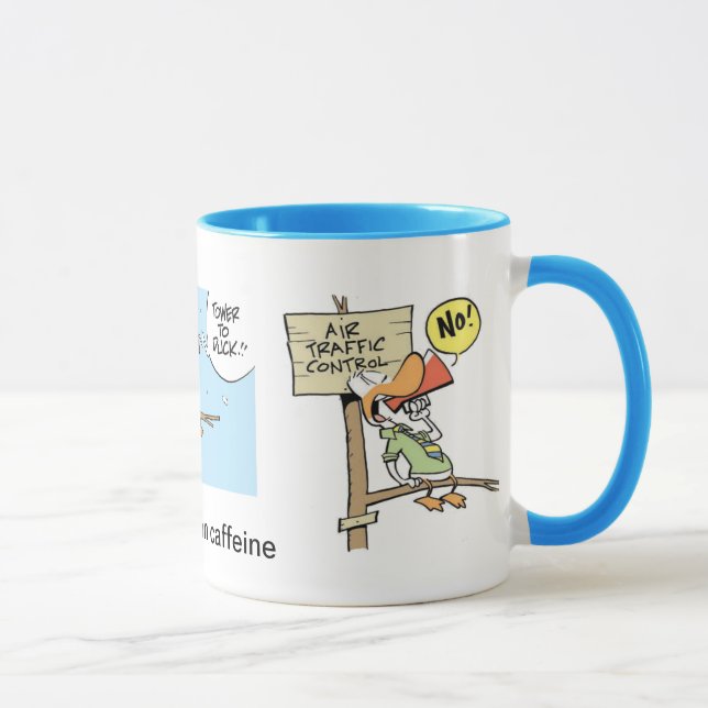 Flygtrafik kontrollerar tecknadkaffemuggen mugg (Höger)