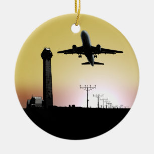 Flygtrafik kontrollerar torn & flygplan julgransprydnad keramik