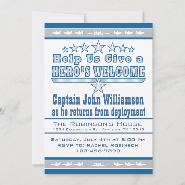 Flygvapenhjälte inbjudan för hem för välkomnande (Framsida)
