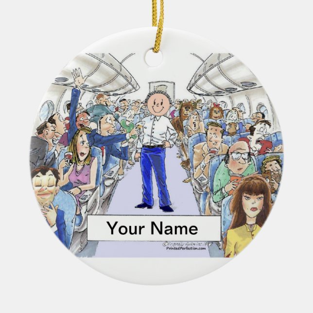 Flygvärdinna - manlig julgransprydnad keramik (Framsidan)