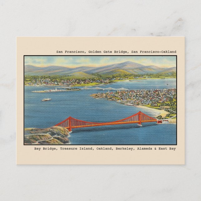 Flygvy, Golden Grind Bridge, San Francisco Bay Vykort (Framsida)