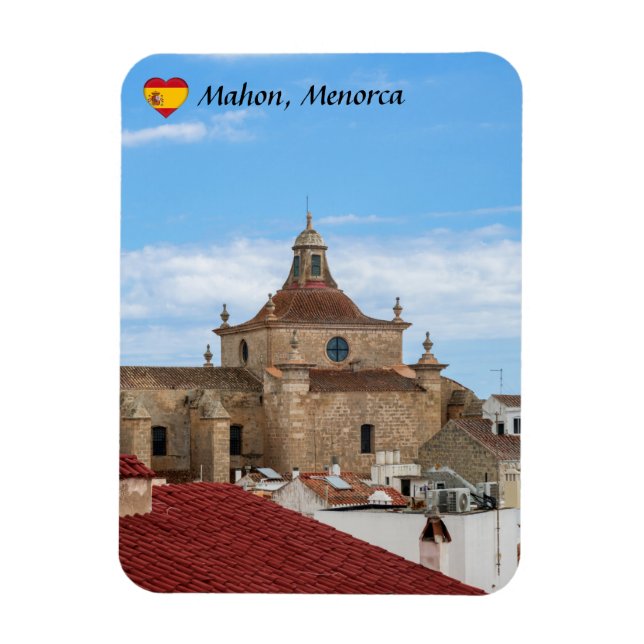 Flygvy över Carmen-kyrkan - Mahon, Menorca Magnet (Vertikal)