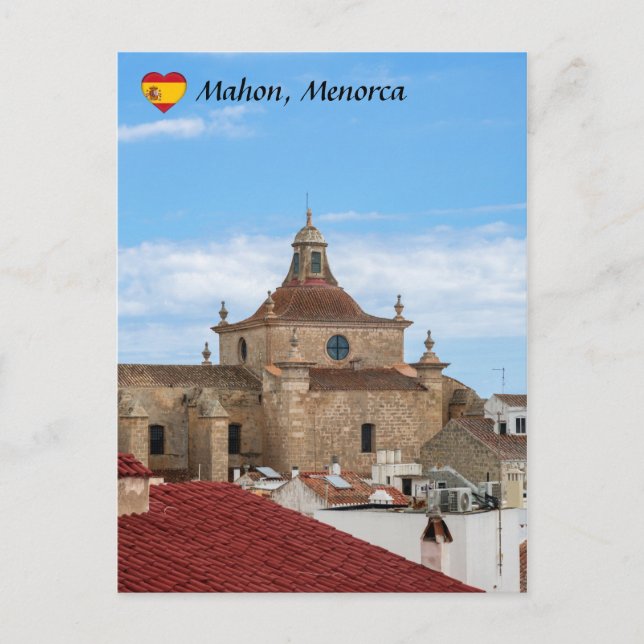 Flygvy över Carmen-kyrkan - Mahon, Menorca Vykort (Framsida)