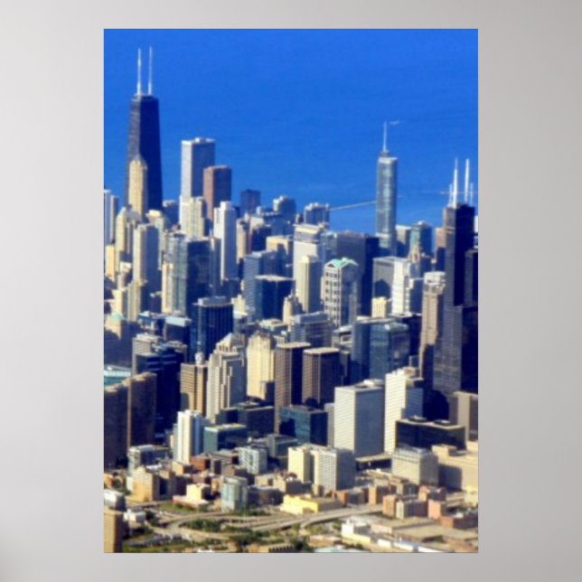 Flygvy över Chicago Downtown med Sjö Poster (Framsidan)
