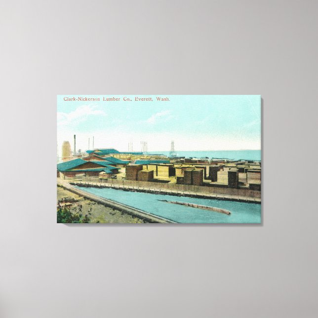 Flygvy över Clark-Nickerson Lumber Co Canvastryck (Framsida)