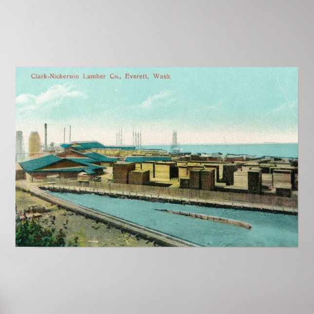 Flygvy över Clark-Nickerson Lumber Co Poster (Framsidan)