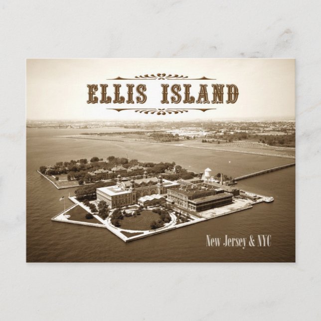 Flygvy över Ellis Island, NJ & NY Vykort (Framsida)