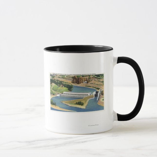 Flygvy över kraftverket i Bonneville Dam Mugg (Höger)