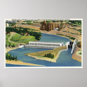 Flygvy över kraftverket i Bonneville Dam Poster