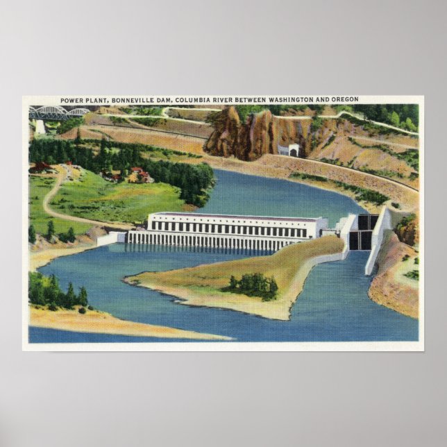 Flygvy över kraftverket i Bonneville Dam Poster (Framsidan)