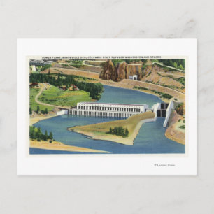 Flygvy över kraftverket i Bonneville Dam Vykort