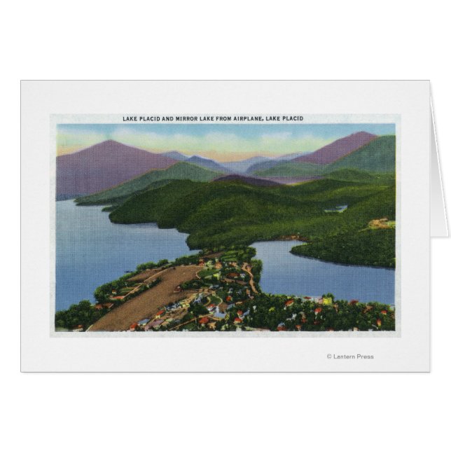Flygvy över Sjöar Placid och Spegel Hälsningskort (Framsidan Horizontal)