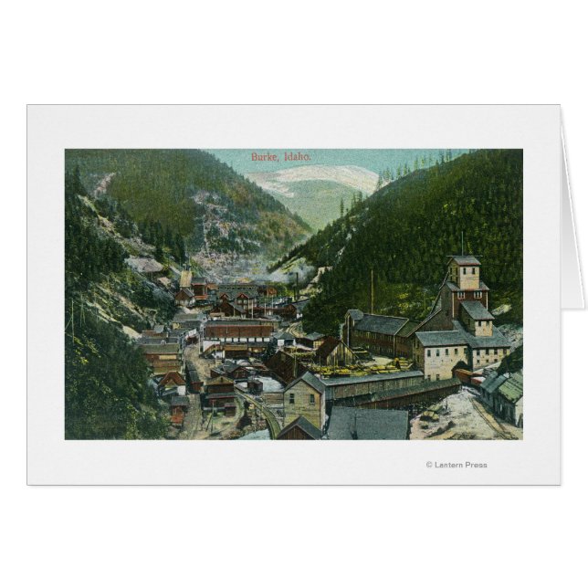 Flygvy över staden och MountainsBurke, ID Hälsningskort (Framsidan Horizontal)