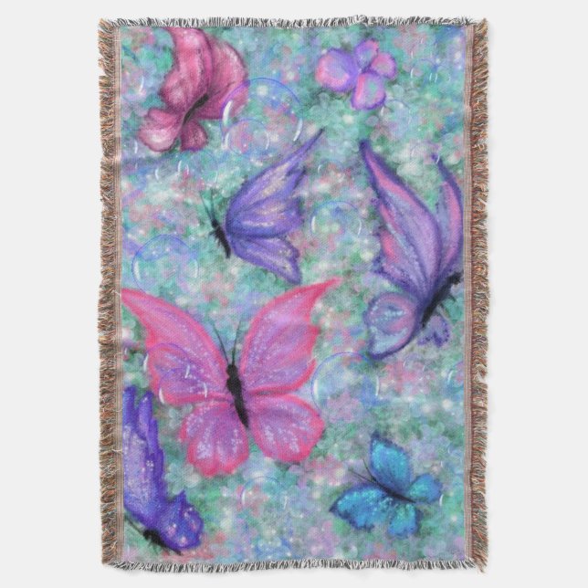 Flyin Butterflies Throw Blanket Filt (Framsidan Vertikal)