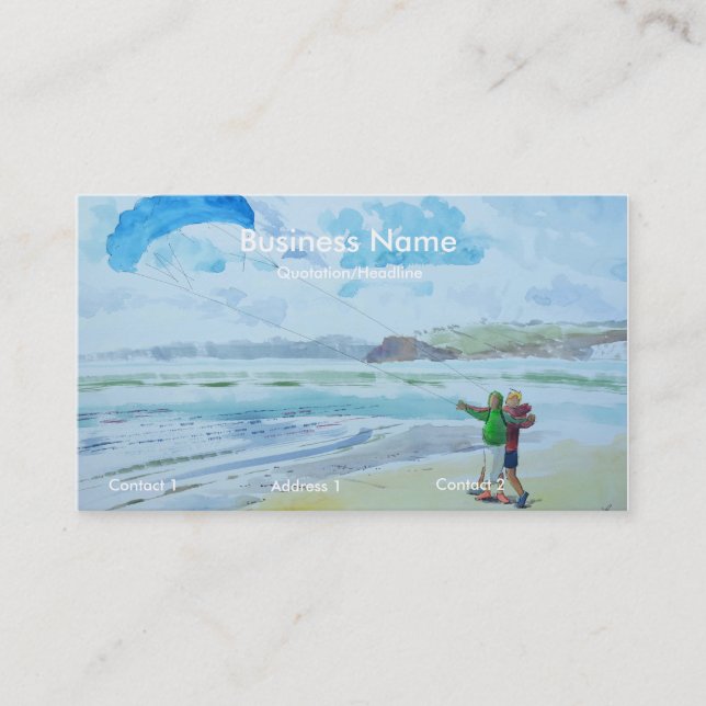 Flying a kite at the beach Painting Business Cards Visitkort (Framsida)