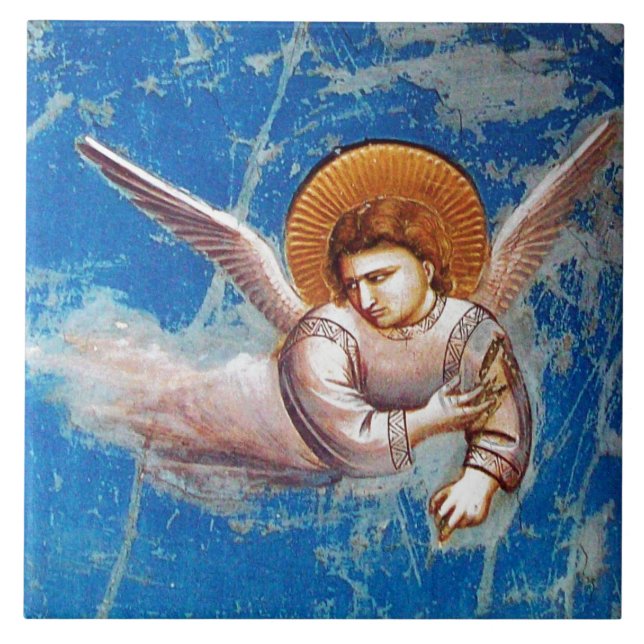 FLYING ANGEL I BLÅ HIMMEL AV GIOTTO CHRISTMAS KAKELPLATTA (Framsidan)