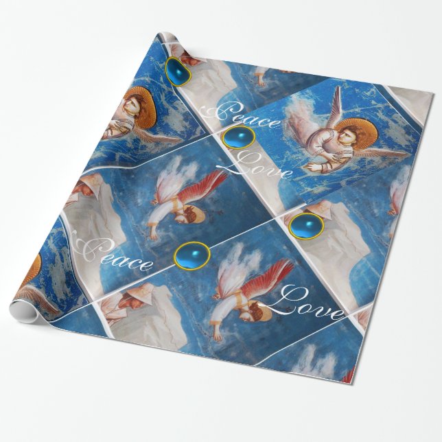 FLYING ÄNGLAR / BLUE GEMS CHRISTMAS JOY PEACE KÄRL PRESENTPAPPER (Utrullad)