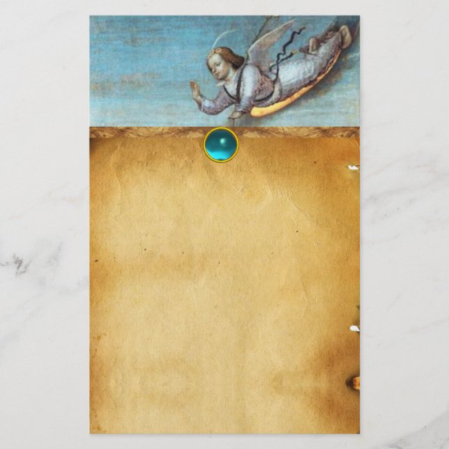 FLYING ANNUNCIATION ANGEL Parchment Blue Sapphire Brevpapper (Framsida)