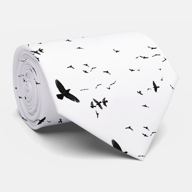 Flying Birds Black and White Neck Tie Slips (Rullad)