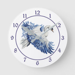 Flying Blue Svan Floral Rund Klocka
