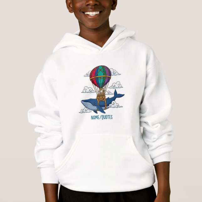 Flying Blue Whale with Hot Air Balloon T Shirt (Framsida)