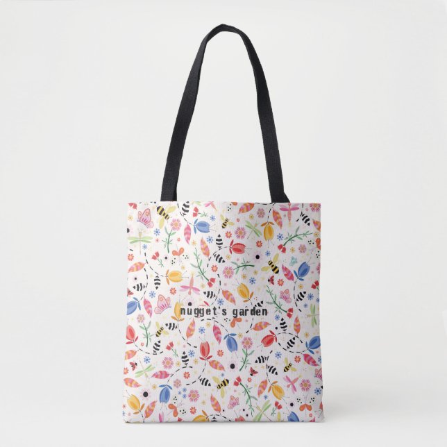 Flying Bugs n' Blossoms All-Over Tote Bag Tygkasse (Framsida)