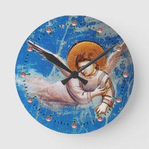 FLYING CHRISTMAS ANGEL I BLÅ HIMMEL RUND KLOCKA