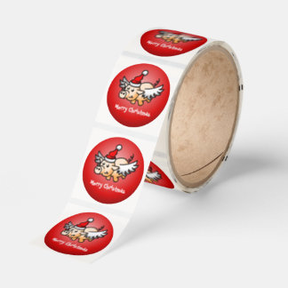 Flying Christmas Pig Classic Round Sticker Runt Klistermärke