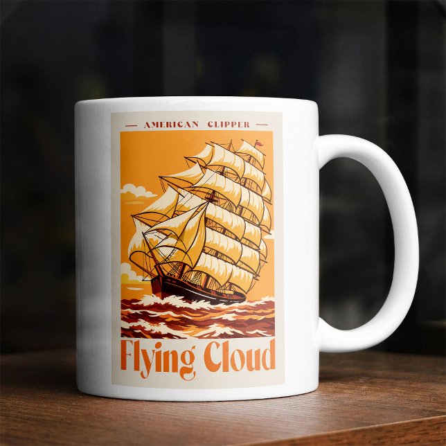 Flying Cloud Amerikansk Klipper Segelfartyg Vintag Kaffemugg (Flying Cloud American Clipper Ship Vintage Poster. Coffee Mug)
