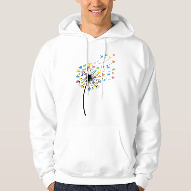 Flying colorful birds dandelion flow hoodie (Framsida)