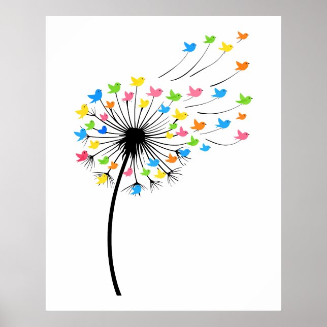 Flying colorful birds dandelion flow poster (Framsidan)
