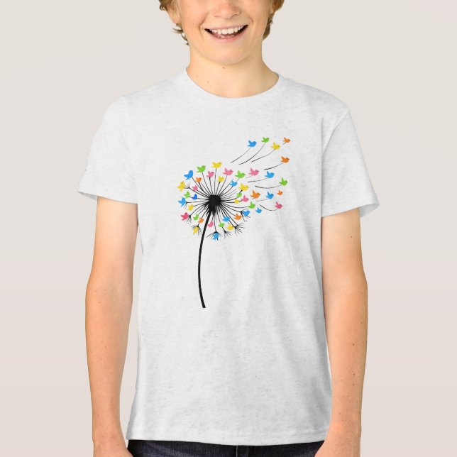 Flying colorful birds dandelion flow t shirt (Framsida)