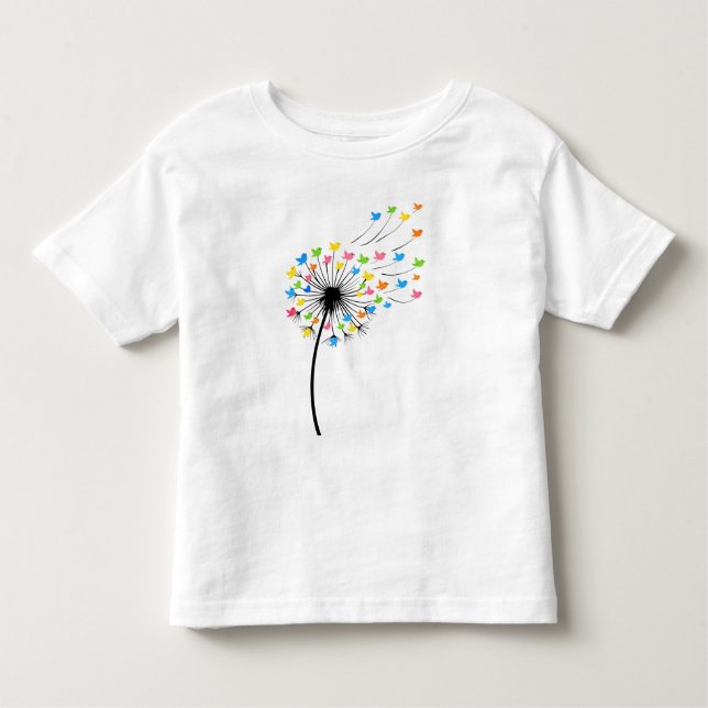 Flying colorful birds dandelion flow t shirt (Framsida)