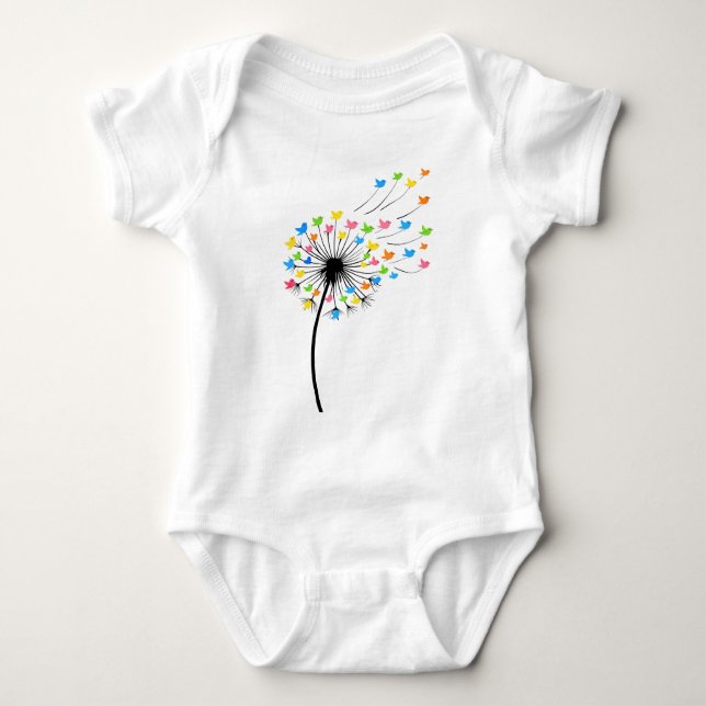 Flying colorful birds dandelion flow t shirt (Framsida)