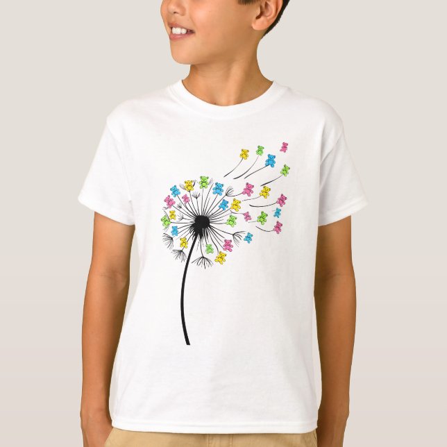 Flying cute bears dandelion flow t shirt (Framsida)